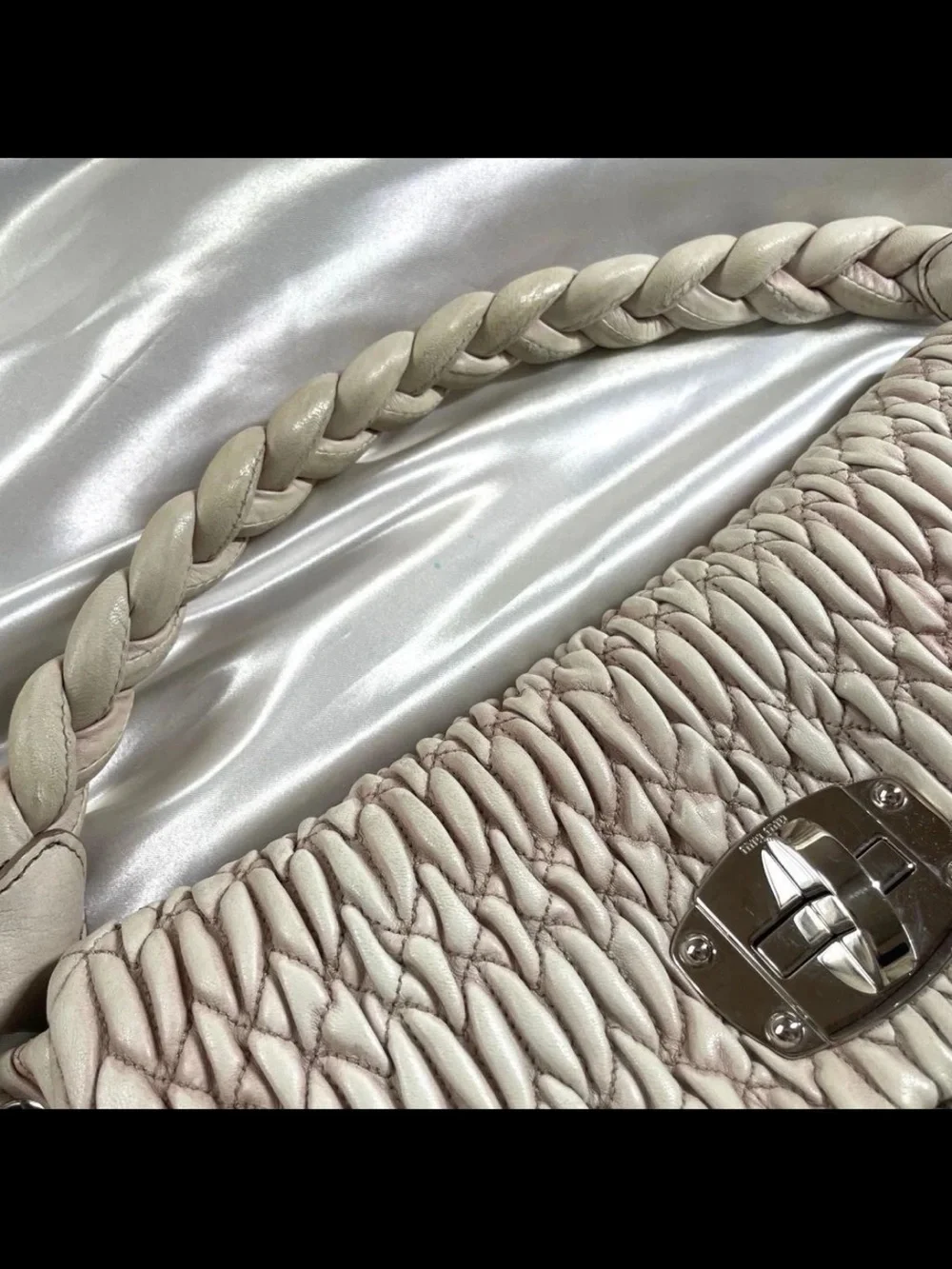Miu Miu Pale Pink Quilted Braided-Handle Shoulder Bag
